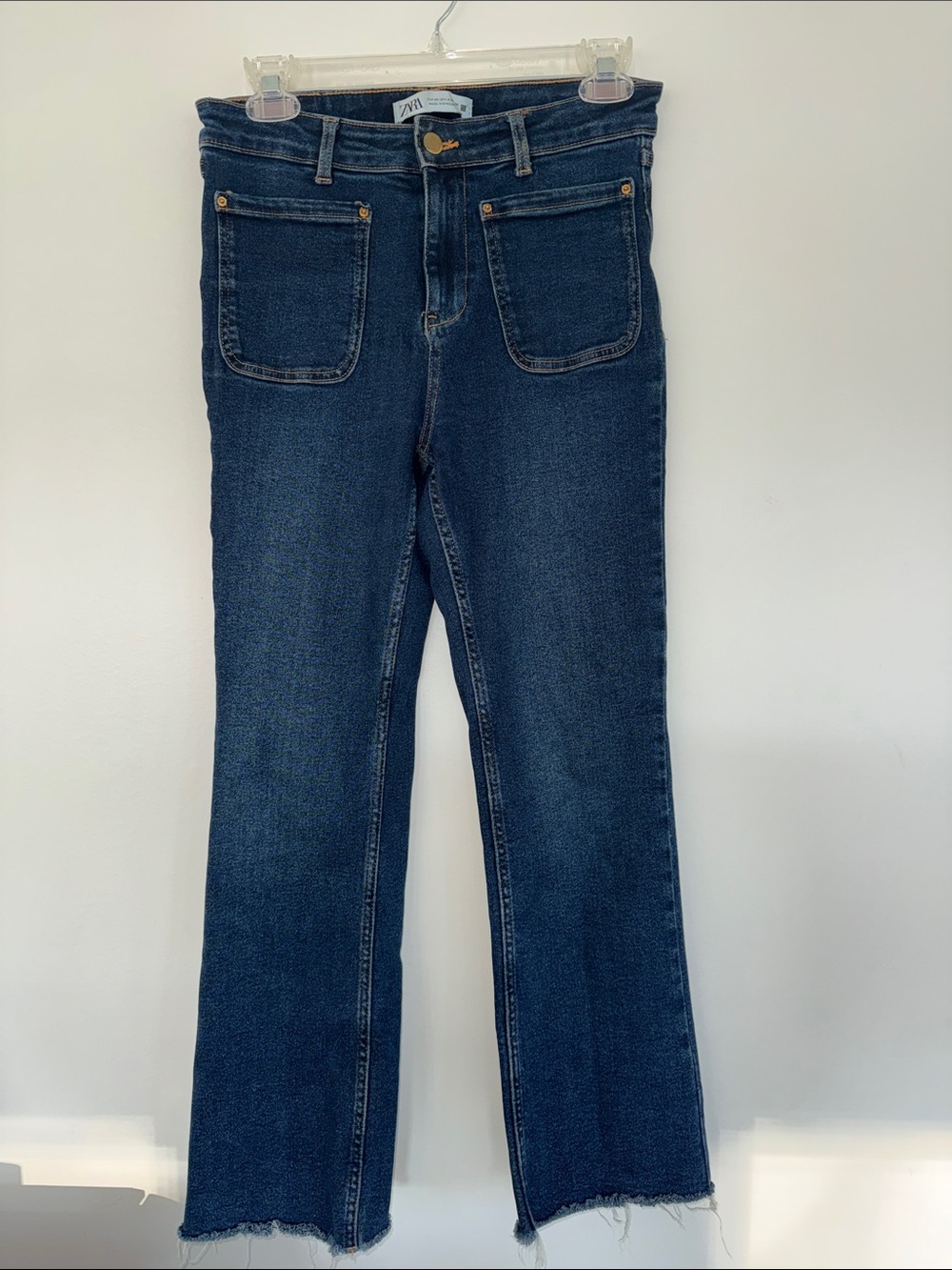 Zara Front Patch Pocket Raw Hem Jeans, 4